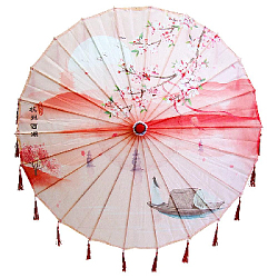 Китайский тканевый зонтик цветочный с кисточками 82х54см, №7